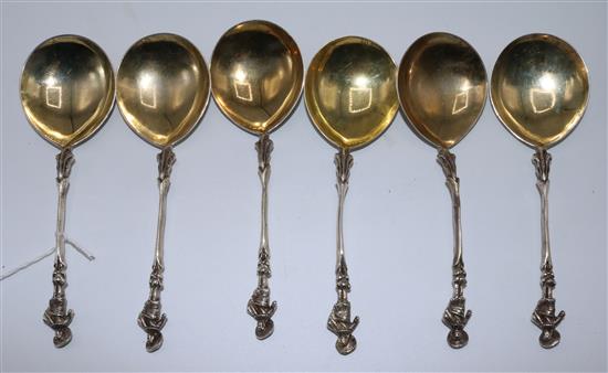 Set of six Victorian silver shaped dessert spoons 8.5 oz.